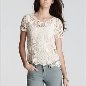 Joie Crochet Boho Chic 100% Cotton Cream Top Size Small Valentines